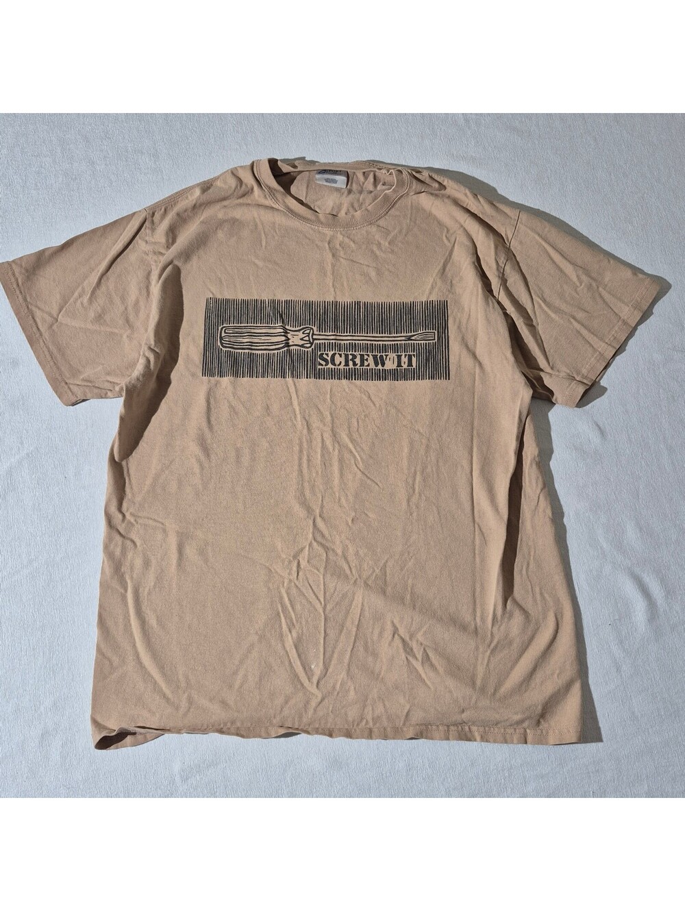 2000s Funny Screw It Screwdriver Tee Adult L Large Tan Tool Shirt